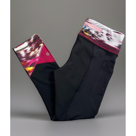 Lemon Pants - Lululemon Pace Rival Crop Leggings Womens 4 Wind Berry Rumble Zip Pocket 22" EUC